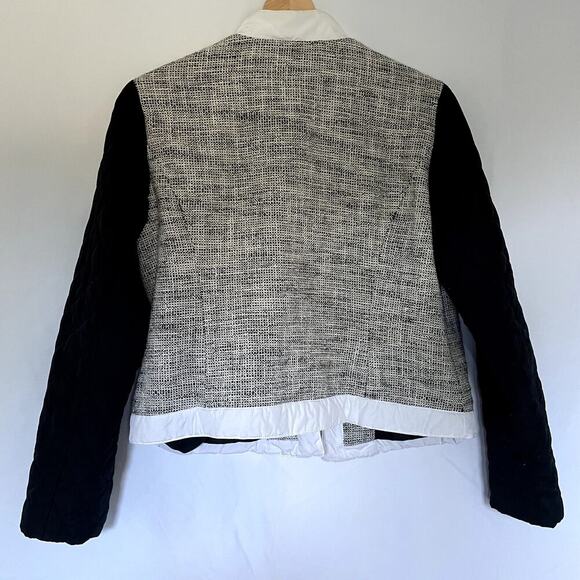 Chico's cotton linen women's size L bomber jacket padded arms knit torso gray - Picture 6 of 6